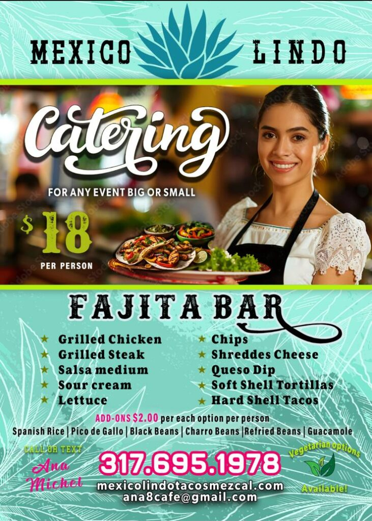 Mexico Lindo Fajita Bar catering menu — $18 per person